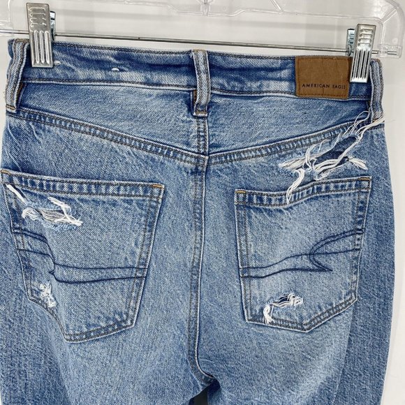 American Eagle jeans women’s 00 blue mom high rise denim distressed casual - Picture 6 of 7